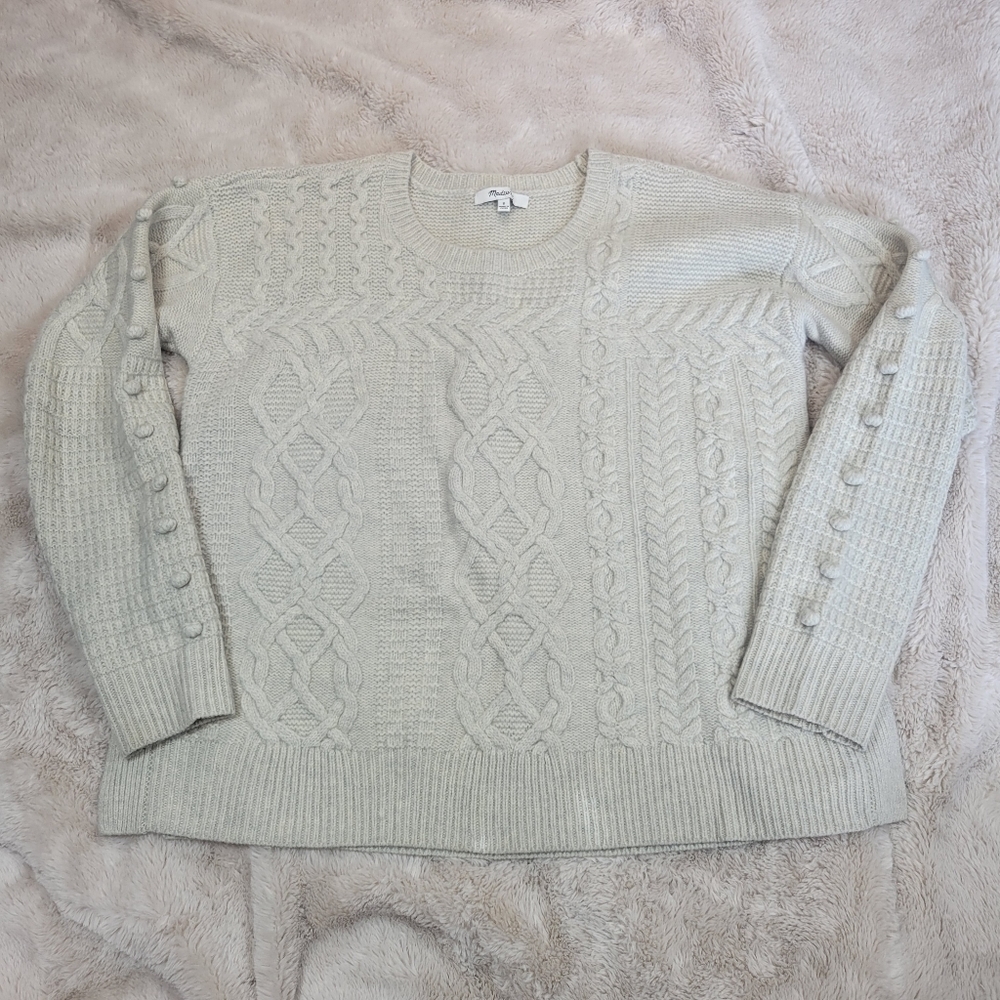 Madewell Cream Cable Knit Textured Sweater Size Small